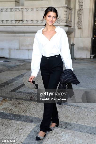 Georgia Fowler attends the Elie Saab show as part of the Paris Fashion Week Womenswear Fall/Winter 2018/2019 on March 3, 2018 in Paris, France.