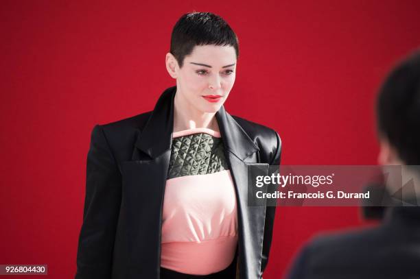 Rose McGowan attends the Vivienne Westwood show as part of the Paris Fashion Week Womenswear Fall/Winter 2018/2019 on March 3, 2018 in Paris, France.