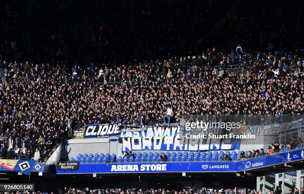 Fans of Hamburg during the Bundesliga match between Hamburger SV and 1. FSV Mainz 05 at Volksparkstadion on March 3, 2018 in Hamburg, Germany.