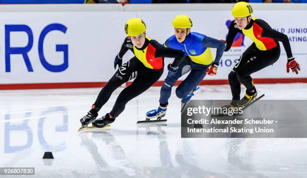 Athletes compete in the ranking finals during the World Junior Short Track Speed Skating Championships Day 1 at Arena Lodowa on March 3, 2018 in...