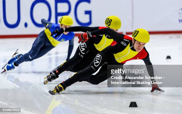 Athletes compete in the ranking finals during the World Junior Short Track Speed Skating Championships Day 1 at Arena Lodowa on March 3, 2018 in...