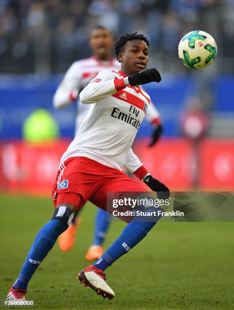 Gideon Jung of Hamburg in action during the Bundesliga match between Hamburger SV and 1. FSV Mainz 05 at Volksparkstadion on March 3, 2018 in...