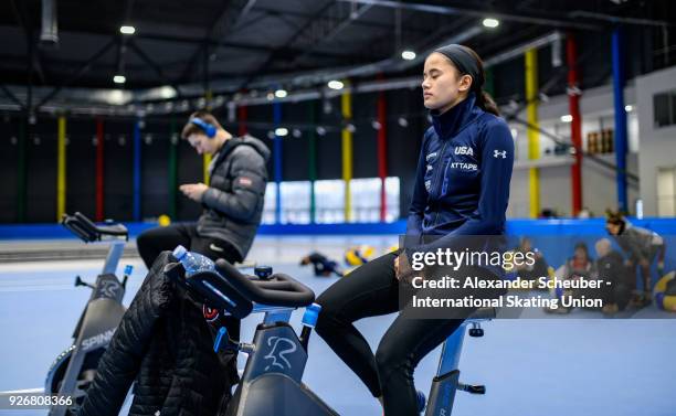 Athletes prepare and warm-up during the World Junior Short Track Speed Skating Championships Day 1 at Arena Lodowa on March 3, 2018 in Tomaszow...