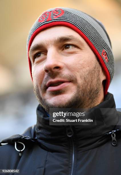 Sandro Schwarz, head coach of Mainz looks on during the Bundesliga match between Hamburger SV and 1. FSV Mainz 05 at Volksparkstadion on March 3,...