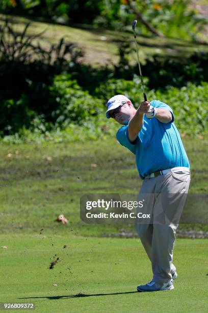 Professional golfer Brad Fritsch plays a shot on the 15th hole during the second day of the Puerto Rico Open Charity Pro-Am at TPC Dorado Beach on...