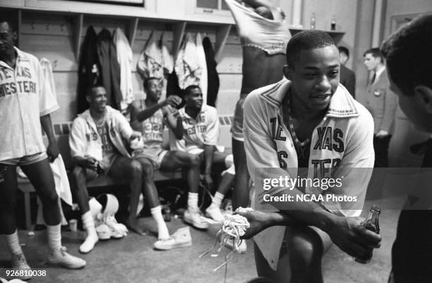 Texas Western College celebrates after defeating Kentucky 72-65 in the National Championship game in the 1966 NCAA Photos via Getty Images Men's...