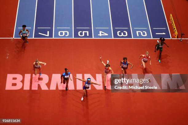 Kendra Harrison of United States wins the 60 Meters Hurdles Final Womens during the IAAF World Indoor Championships on Day Three at Arena Birmingham...