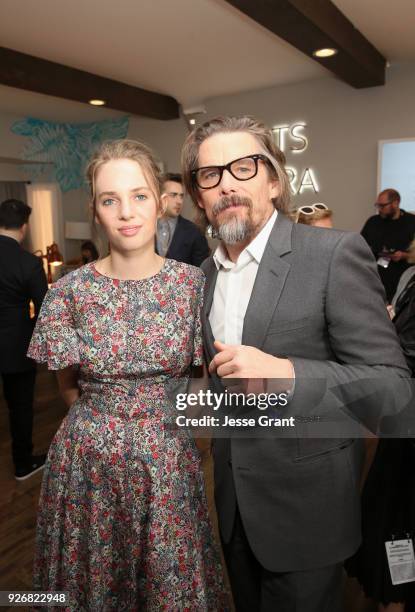 Actors Maya Hawke and Ethan Hawke attend the DIRECTV BUNGALOW presented by AT&T at the 2018 Film Independent Spirit Awards on March 3, 2018 in Santa...