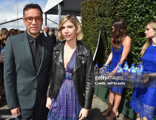 Actors Fred Armisen and Carrie Brownstein with FIJI Water during the 33rd Annual Film Independent Spirit Awards on March 3, 2018 in Santa Monica,...