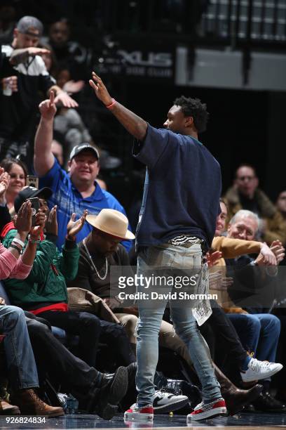 Stefon Diggs attends the game between the Minnesota Timberwolves and the New Orleans Pelicans on February 3, 2018 at Target Center in Minneapolis,...
