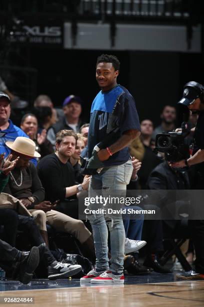 Stefon Diggs attends the game between the Minnesota Timberwolves and the New Orleans Pelicans on February 3, 2018 at Target Center in Minneapolis,...