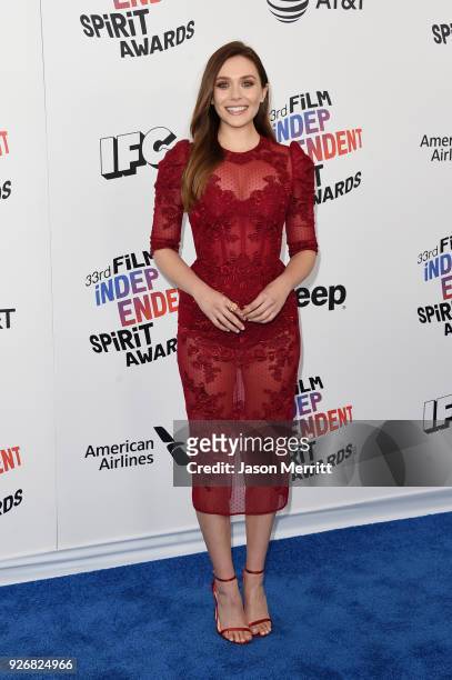 Actor Elizabeth Olsen attends the 2018 Film Independent Spirit Awards on March 3, 2018 in Santa Monica, California.