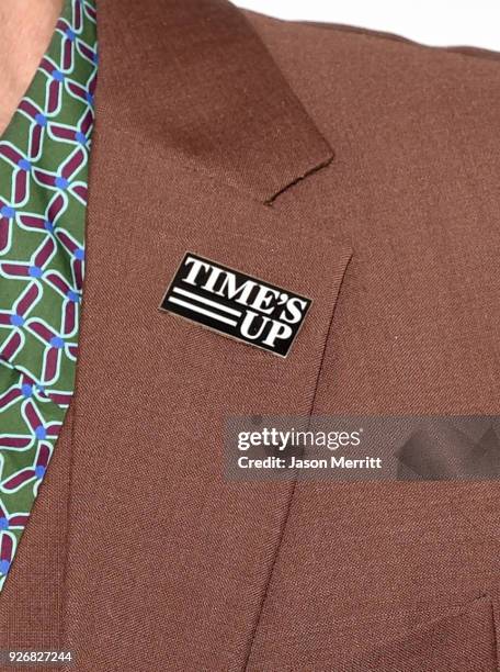 Actor Sam Rockwell, Time's Up pin detail, attends the 2018 Film Independent Spirit Awards on March 3, 2018 in Santa Monica, California.