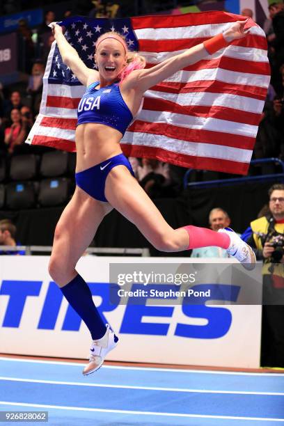 Gold Medallist, Sandi Morris of United States celebrates winning the Pole Vault Womens Final during the IAAF World Indoor Championships on Day Three...