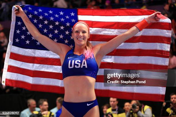 Gold Medallist, Sandi Morris of United States celebrates winning the Pole Vault Womens Final during the IAAF World Indoor Championships on Day Three...