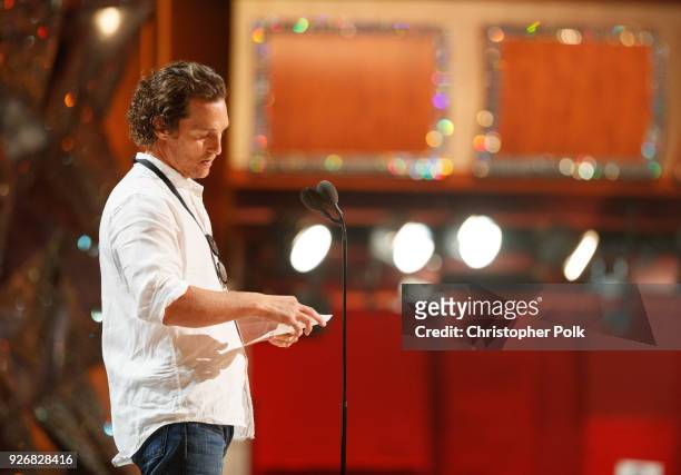 Actor Matthew McConaughey on stage during rehersals for the 90th Oscars at The Dolby Theatre on March 3, 2018 in Hollywood, California.