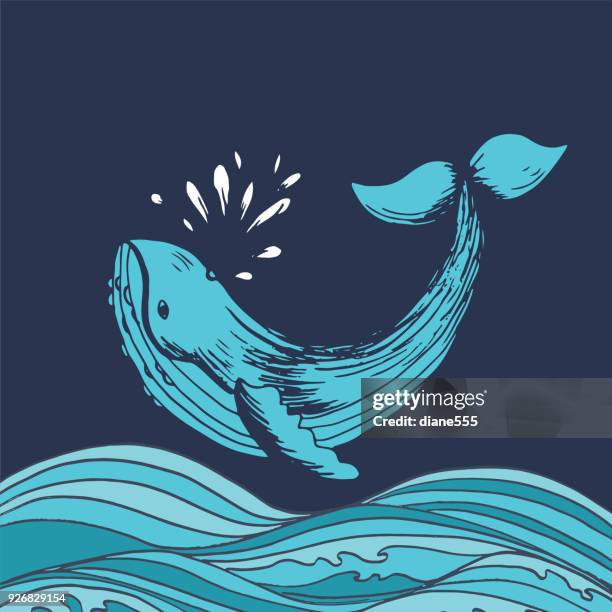 stockillustraties, clipart, cartoons en iconen met hand getrokken zomer ocean doodles - walvis