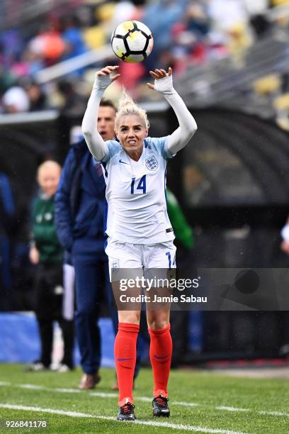 Alex Greenwood of England controls the ball against France on March 1, 2018 at MAPFRE Stadium in Columbus, Ohio. England defeated France 4-1.