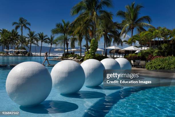 White balls in resort pool of Vidanta in Nuevo Vallarta Mexico.