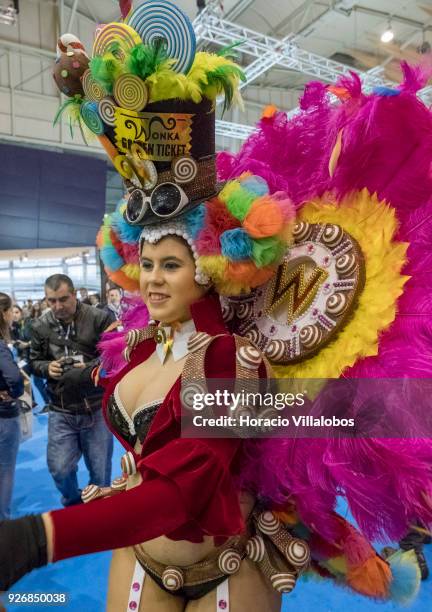 Portuguese carnival performers dance in BTL "Bolsa de Turismo Lisboa" trade fair on March 03, 2018 in Lisbon, Portugal. BTL is the benchmark for the...