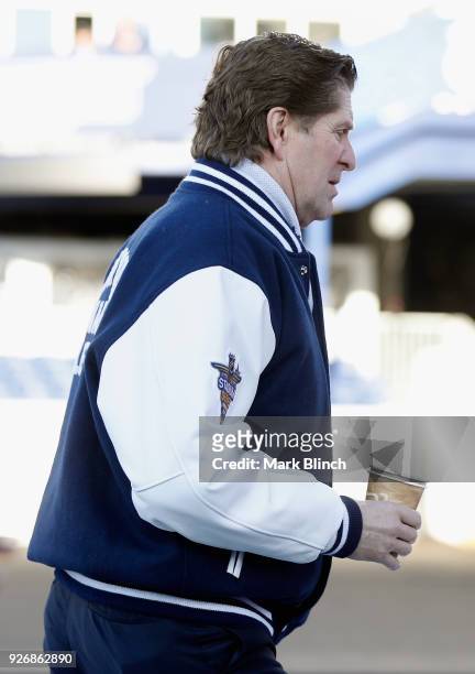 Head coach Mike Babcock of the Toronto Maple Leafs arrives for the 2018 Coors Light NHL Stadium Series game between the Toronto Maple Leafs and the...