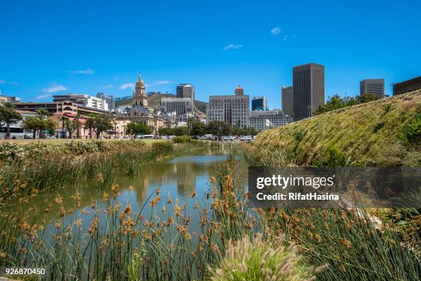 city skyline and moat at castle of good hope, cape town, western cape, south africa - cape town skyline stock pictures, royalty-free photos & images