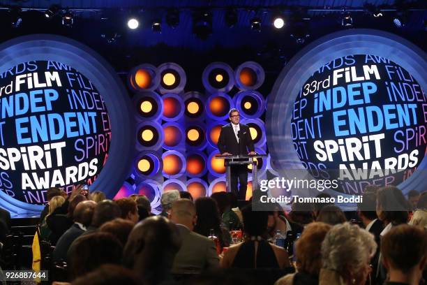 Film Independent President Josh Welsh speaks onstage during the 2018 Film Independent Spirit Awards on March 3, 2018 in Santa Monica, California.