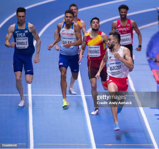 Adam Kszczot from Poland checks over his shoulder on his way to winning the Men's 800m Final on Day 3 of the IAAF World Indoor Championships at Arena...