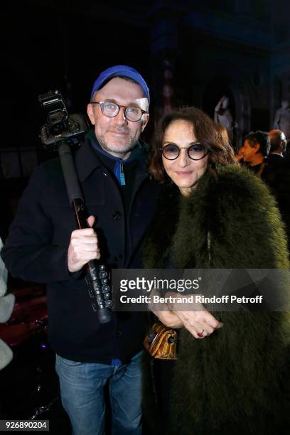 Photographer Loic Prigent and Nathalie Rykiel attend the Sonia Rykiel show as part of the Paris Fashion Week Womenswear Fall/Winter 2018/2019 on...