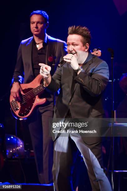 Singer Sebastian Krumbiegel of the German band Die Prinzen performs live on stage during a concert at the Admiralspalast on March 3, 2018 in Berlin,...