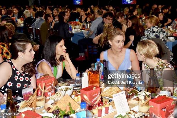 Actor Beanie Feldstein, guest, actor/writer/director Greta Gerwig, and actor Saoirse Ronan with Landmark Vineyards during the 33rd Annual Film...