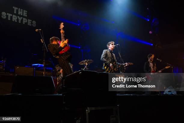 Peter O'Hanlon, Ross Farrelly and Josh McClorey of The Strypes perform at The O2 Arena on March 3, 2018 in London, England.