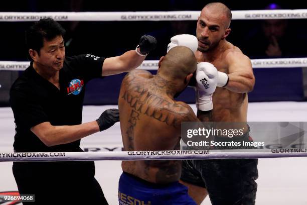 Badr Hari vs Hesdy Gerges during the match between Badr vs Hesdy v GLORY 51 SuperFight Series at the Ahoy on March 3, 2018 in Rotterdam Netherlands