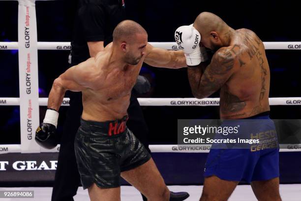 Badr Hari vs Hesdy Gerges during the match between Badr vs Hesdy v GLORY 51 SuperFight Series at the Ahoy on March 3, 2018 in Rotterdam Netherlands