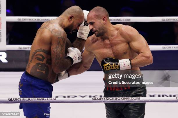 Badr Hari vs Hesdy Gerges during the match between Badr vs Hesdy v GLORY 51 SuperFight Series at the Ahoy on March 3, 2018 in Rotterdam Netherlands