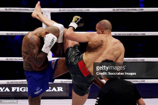Badr Hari vs Hesdy Gerges during the match between Badr vs Hesdy v GLORY 51 SuperFight Series at the Ahoy on March 3, 2018 in Rotterdam Netherlands