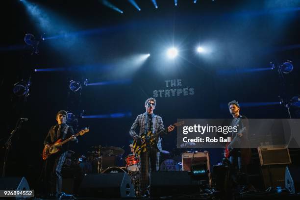 Pete O'Hanlon, Ross Farrelly and Josh McClorey from The Strypes performs at The O2 Arena supporting Paul Weller on March 3, 2018 in London, England.