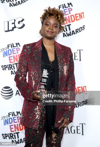 Director Dee Rees, winner of the Robert Altman Award for 'Mudbound', poses in the press room during the 2018 Film Independent Spirit Awards on March...