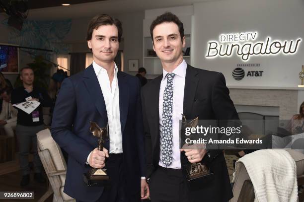 Producers Tim White and Trevor White, winners of the award for Best First Feature for 'Ingrid Goes West,' visit the DirecTV Bungalow during the 2018...