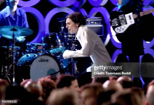 Actor Timothee Chalamet runs onstage to accept Best Male Lead for 'Call Me by Your Name' during the 2018 Film Independent Spirit Awards on March 3,...