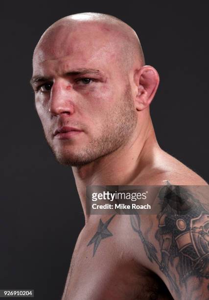Jordan Johnson poses for a portrait backstage after his victory over Adam Milstead during the UFC 222 event inside T-Mobile Arena on March 3, 2018 in...