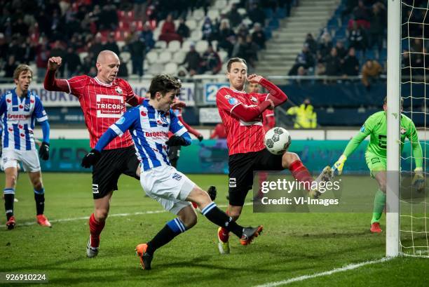 Elmo Lieftink of Willem II, Marco Rojas of sc Heerenveen, Freek Heerkens of Willem II, goalkeeper Mattijs Branderhorst of Willem II during the Dutch...