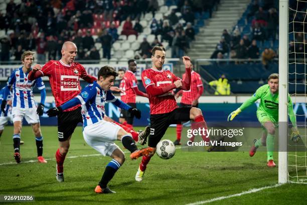 Elmo Lieftink of Willem II, Marco Rojas of sc Heerenveen, Freek Heerkens of Willem II, goalkeeper Mattijs Branderhorst of Willem II during the Dutch...