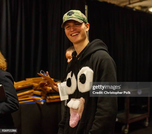 Ansel Elgort backstage during rehersals for the 90th Oscars at The Dolby Theatre on March 3, 2018 in Hollywood, California.