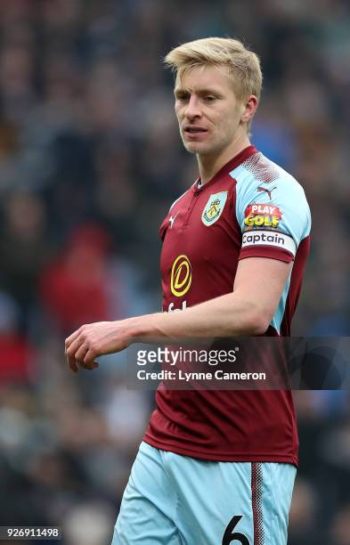 Ben Mee of Burnley during the Premier League match between Burnley and Everton at Turf Moor on March 3, 2018 in Burnley, England.