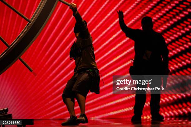 Peak on stage during rehersals for the 90th Oscars at The Dolby Theatre on March 3, 2018 in Hollywood, California.