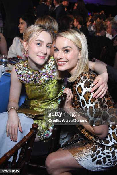 Actors Saoirse Ronan and Margot Robbie attend the 2018 Film Independent Spirit Awards on March 3, 2018 in Santa Monica, California.