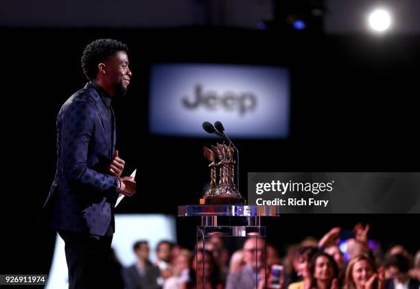 Actor Chadwick Boseman on stage at the 2018 Film Independent Spirit Awards on March 3, 2018 in Santa Monica, California.