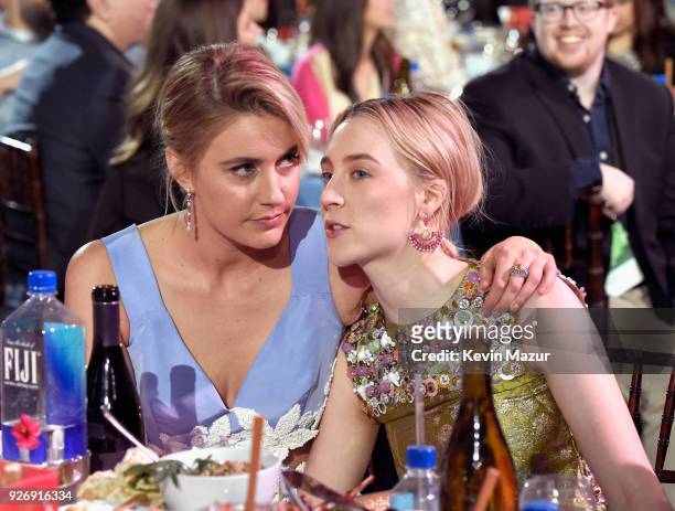 Writer-director Greta Gerwig and actor Saoirse Ronan attend the 2018 Film Independent Spirit Awards on March 3, 2018 in Santa Monica, California.