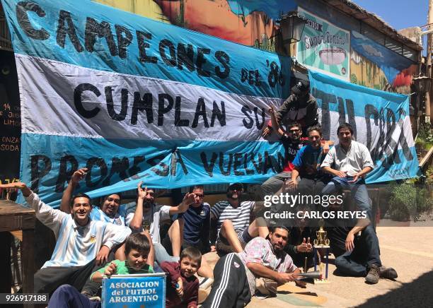 Argentinian football fans and amateur footballers who traveled to La Paz, Bolivia for the last FIFA World Cup Russia 2018 qualifying match Bolivia vs...